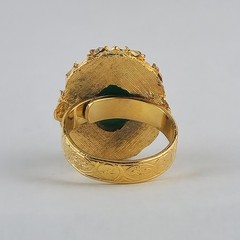 Vintage Green Glass Dome Ring Gold Tone Rhinestone Lattice Cocktail