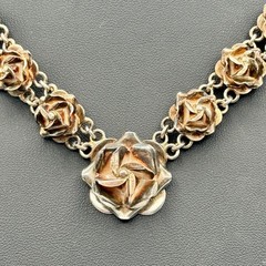 Vintage Taxco Silver Floral Rose Necklace Design 17 Inches Elegant Statement 50g