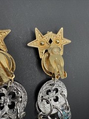 Kirks Folly Signed Silver Gold Tone Dangle Stars Moon Crystal Earrings C81