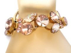 Vintage D & E For Juliana Bracelet Pink Rhinestones 5 Link 7.5″ Long Gold Tone