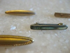Lot 5 Antique Bar Pins Gemstones? Shell, Etched Floral, Solid Gold Top