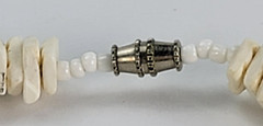 Vintage White Puka Shell Beaded Necklace 15.5 in Silver-Tone Barrel Clasp