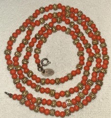 Vintage Les Bernard Necklace Natural Salmon Coral Bead 29” Opera Length Rare 60s