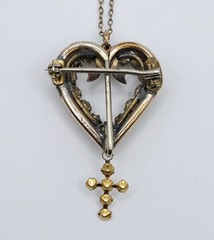 Antique Victorian Bohemian Garnet Heart Cross Pendant Brooch Necklace Rose Cut
