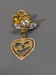 Vintage Guardian Angel Mom Heart Charm Clear Rhinestone Pin Brooch Small