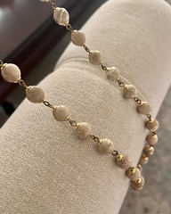 Ocean Jasper Vintage Beaded Beige Marbled Stone Necklace Pierced Earrings Set