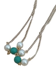 Vintage Necklace /Gold Tone- Faux Pearl and Faux Jade 1960’s / 32 In Length