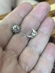 Celestial Sun Moon Stud Sterling Silver Earrings 925