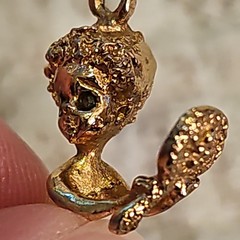 CYVRA Vintage Pendant Fairy Cherub Pixie Looking In Mirror Gold Tone Rare Signed