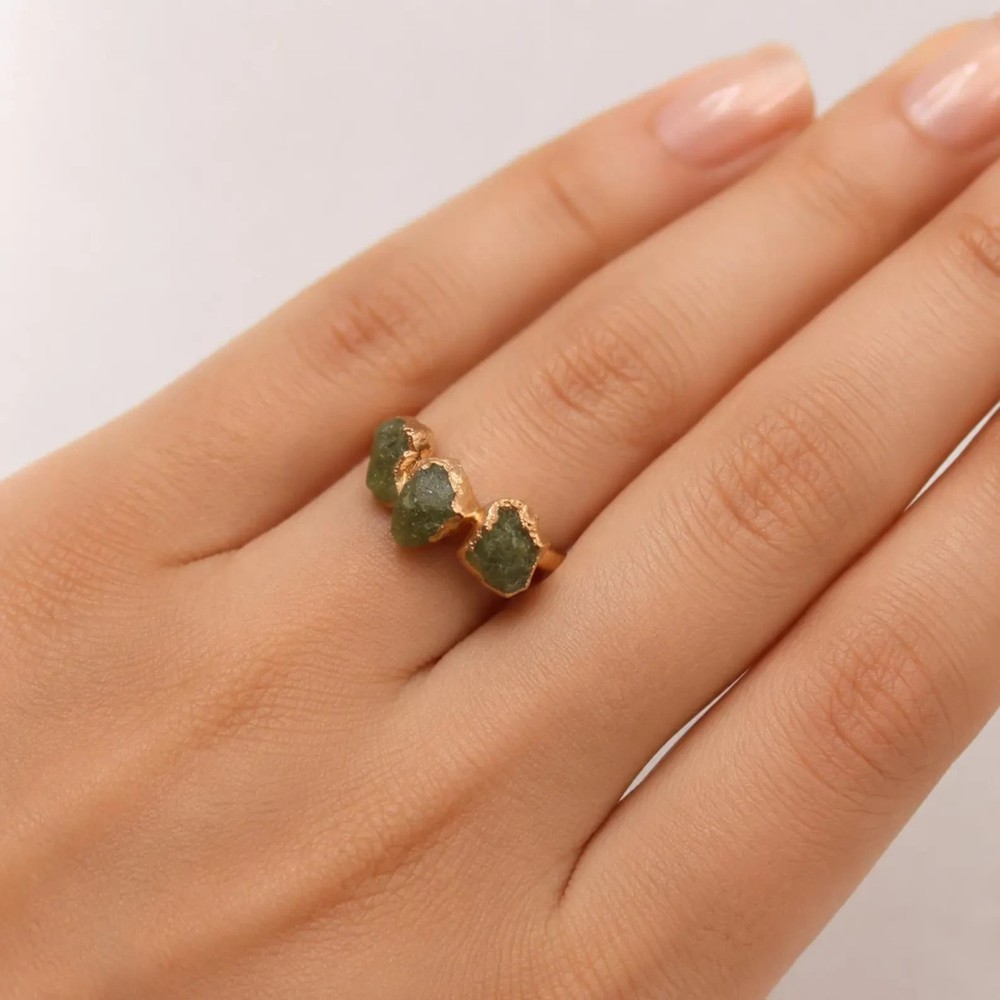 Peridot Gemstone Ring, Ring, Rough Gemstone Ring For Her, Material Brass Ring