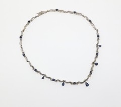 14K White Gold Natural Sapphire & Diamond Necklace 17.5″
