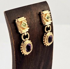 Vintage Ross-Simons Vermeil Amethyst & Peridot Sterling Silver Earrings – 9.8g