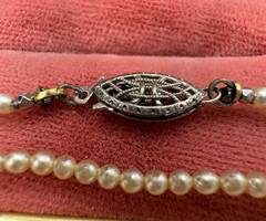 ANTIQUE FAB OLD VINTAGE NECKLACE FAUX SEED PEARLS STERLING SILVER CLASP 15.5’’