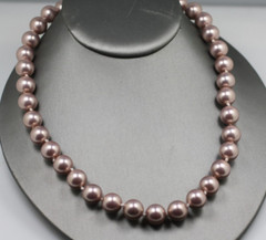 Fabulous lavender glass imitation faux pearl 12mm knotted strand necklace 19″