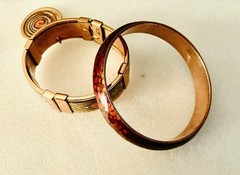 2 Different Vintage Enamel Copper Mattise Renoir Bracelets Medallion Bangle