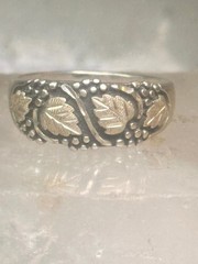 Black Hills Gold ring leaves wedding band sterling silver size 14.75 WM Wheeler