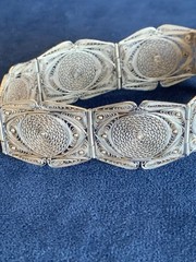 Vintage 1930s Portuguese Sacred Geometry Sterling Silver Filigree Panel Bracelet
