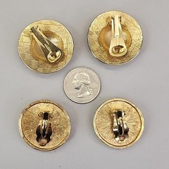 Vintage Imitation Pearl Clip On Earrings Lot of 2 Pebbled Cream Gold Tone Large