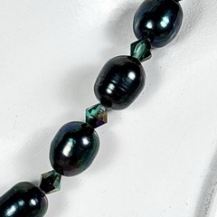 Dyed Peacock Blue Green Freshwater Pearl Necklace Iridescent Cultured Vintage C5