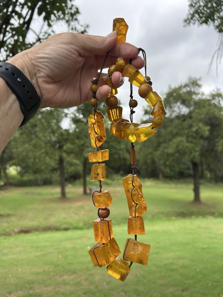 VTG Genuine Amber Chunk Necklace & Bracelet Fossilized Bug Debris Unique Beaded