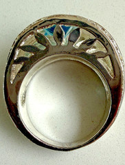 VTG. SZ.7 BLUE TOPAZ COLOR CLEAR CRYSTALSDOME COCKTAIL RING