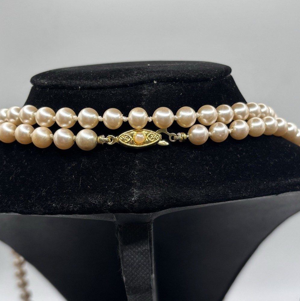 Retro 56 Inch LONG Hand Knotted Champagne Faux Pearl Made In Japan Necklace