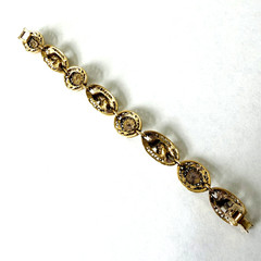Vintage ART Arthur Pepper Gold Tone Bracelet Filigree Blue Flowers Signed 6.5″