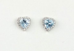 14k Solid White Gold Halo Heart Stud Earrings