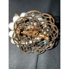 Vintage Orange Fruit Faux Pearl Filigree Brooch Pin Mid Century Costume