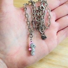High IntenCity Charm it Necklace Seahorse pink Pastels Silver Tone Y2K 18″