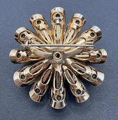 Vintage Brown & Amber Rhinestone Floral Brooch w/ Aurora Borealis AB Crystals
