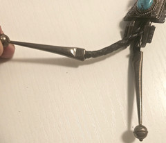 Navajo 4″Sterling&Turquoise Kachina BoloTie w/Golden Billiken Signed Sam WGraves