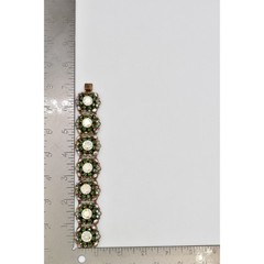 Vintage Aurora Borealis Crystal Bracelet Green AB Antiqued Gold Shiny 1950s Bin2