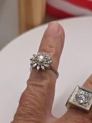 Antique 14K white gold diamond art deco flower ring