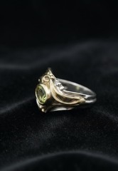 Vintage Art Nouveau Style Peridot Sterling Silver and 14K YG Vermeil Ring Size 8