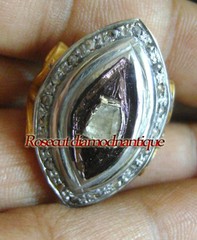 HANDMADE VINTAGE VICTORIAN ROSE CUT DIAMOND 0.66ct SILVER 925 POLKI RING JEWELRY
