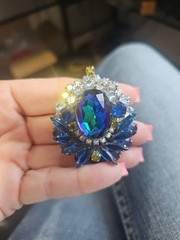 Large Vintage Juliana D&E Blue Watermelon Statement Brooch Pendant Book Piece BO