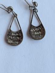 Vintage Taxco Sterling Silver Crushed Stone Inlay Drop Earrings Dainty