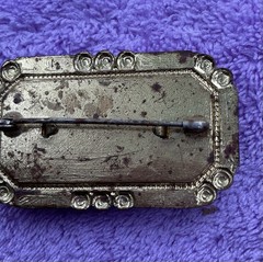 Art Deco Peking Glass Brooch Brass Filigree Enamel Pin Trombone Clasp 1920’s