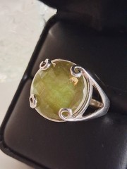 Vintage Designer Faceted Prehnite Cocktail Statement Ring Size 9 Sterling Silver