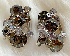 Vintage Juliana Black Gray Clear Rhinestone Cluster 5-Link Bracelet & Earrings