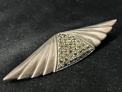 Vintage Marcasite Brooch Geometric Art Deco Revival 925 Sterling Silver 10.5g