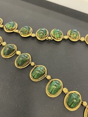 VICTORIAN EGYPTIAN REVIVAL SCARAB BEETLE NECKLACE – GILDED SILVER – 22″ L