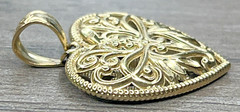 Vintage 14K Yellow Gold White Gold Reversible Filigree Heart Pendant 2.2g Signed