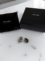 NIB Saint Laurent Crystal Flower Pin Brooch Set Authentic $545