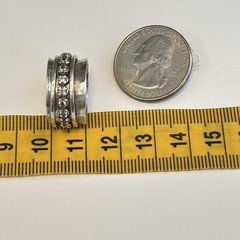 Vtg Sterling Silver 925 CZ 10mm Wide Hammered Spinner Fidget Band Ring Size 6