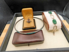ART Deco jewelry lot Rare Sterling channel Dog Collar necklace carved jade -ring