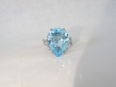 Vintage Sterling Silver 925 Large 13CT Natural Heated Blue Topaz Ring Size 7