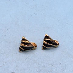 Vintage MONET Clip On Earrings with Black Enamel and Gold Triangles .5 inches