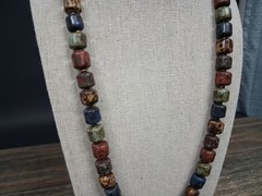 Vintage Picasso Jasper Bead Stone Necklace Colorful Barrel Style Artist Flair